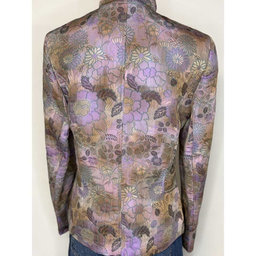 Tesori Floral Brocade Blazer Jacket Lavender Gold Mandarin Collar Size Small - Picture 5 of 11